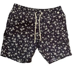 Polo Ralph Lauren Large 8” Swim Trunks Shorts Navy Palm Tree Tropical Beach